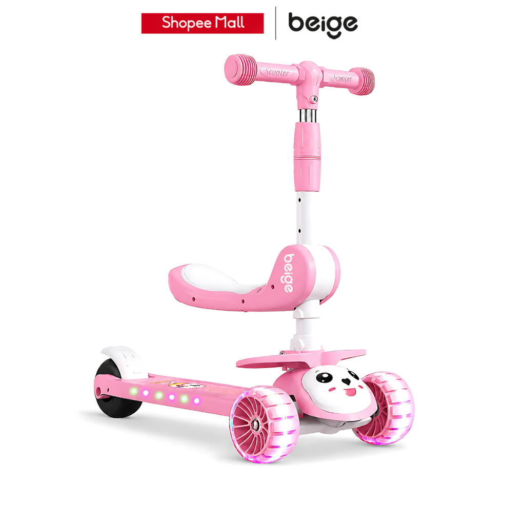 Beige สกูตเตอร์ 2in1 สกู๊ตเตอร์เด็ก มีเพลงมีไฟ กระต่าย ปรับความสูงได้3ระดับ ของเล่นเด็ก 2-12 ปี น่ารัก