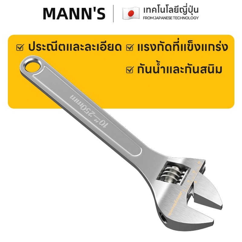 ประแจเลื่อน กุญแจเลื่อน ขนาด 6/ 8/10/ 12นิ้ว จับสบาย
