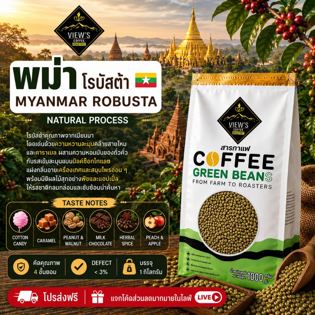 สารกาแฟบราซิลเซอราโด/Brazil Cerrado Green Bean คัดพิเศษ 4ขั้นตอน[NATURAL PROCESS]