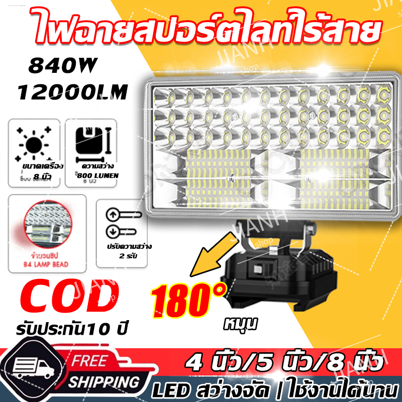 สปอตไลท์แบบพกพา ไฟทำงาน LED ทํางาน 4/5/8นิ้ว โคมไฟรักษาความปลอดภัยกลางแจ้ง สำหรับ MAKITA 21V/48V แบตเตอรี่ ไฟตั้งแคมป์