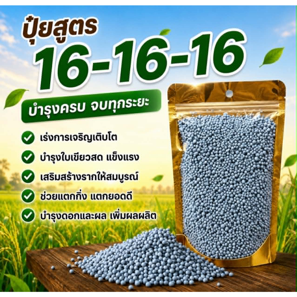ปุ๋ยตรากระต่าย 16-16-16เม็ดสีฟ้า เพิ่มผลผลิต เร่งดอก เร่งใบ