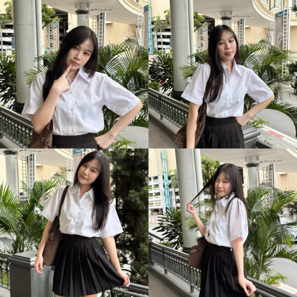 เสื้อนักศึกษาทรงบอยไม่มีกระเป๋า ( ไม่รัดรูปใส่สบาย)เสื้อบอยไม่เข้ารูป💗