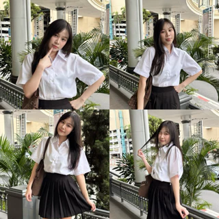 เสื้อนักศึกษาทรงบอยไม่มีกระเป๋า ( ไม่รัดรูปใส่สบาย)เสื้อบอยไม่เข้ารูป💗