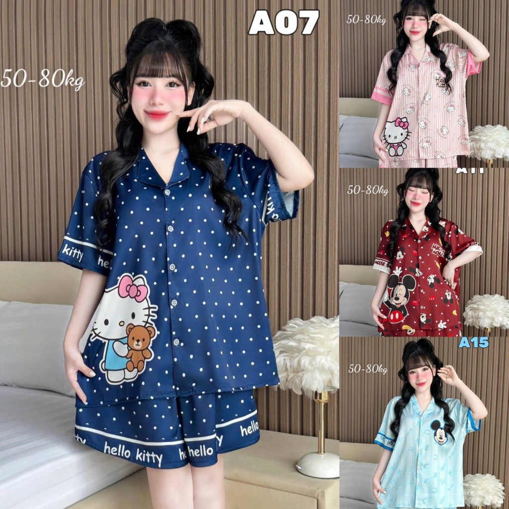 🔥งานใหม่🔥แขนสั้น-ขาสั้น Free size อก44”ผ้าไหมทอซาติน(Silk Satin) ผ้าสวย นุ่ม ลื่น ใส่สบาย