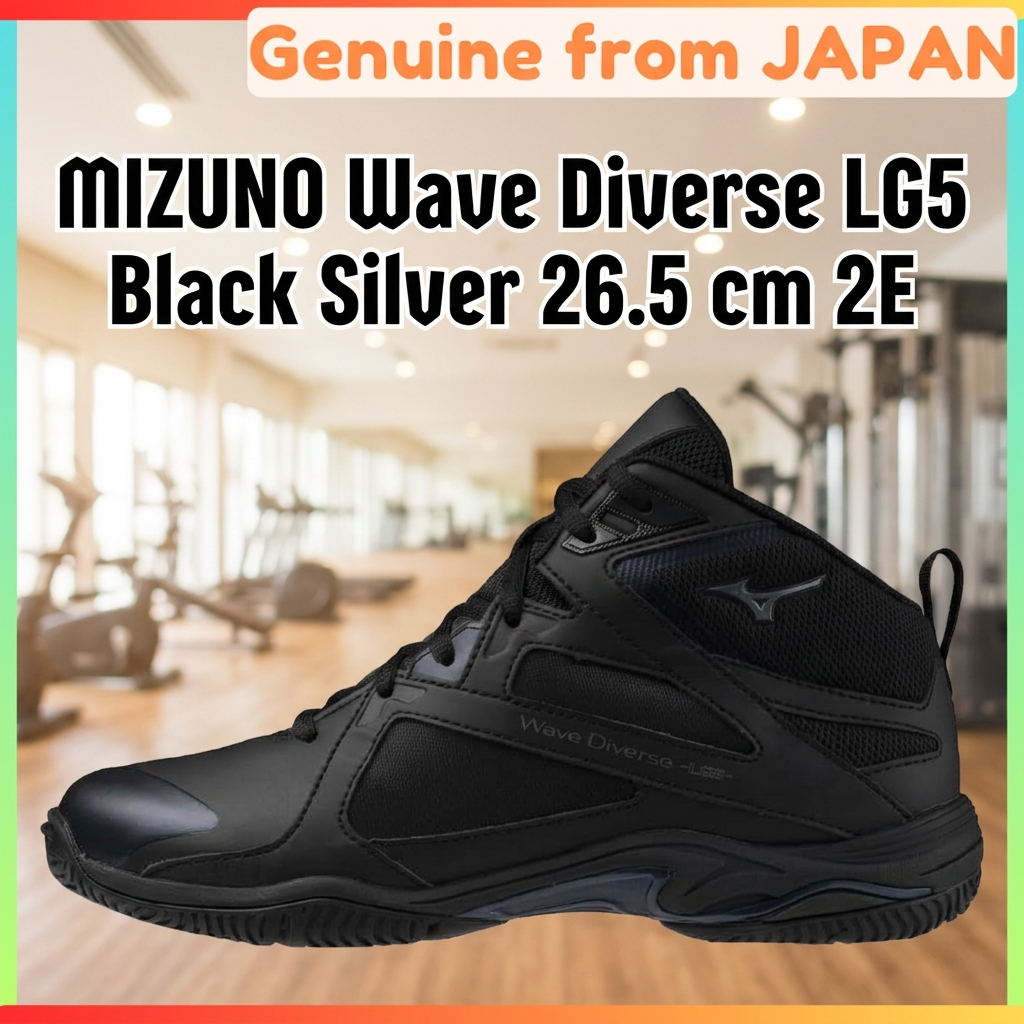 MIZUNO Wave Diverse LG5 Fitness Shoes 2E Wide Gym Studio Exercise Black Silver 26.5 cm Unisex