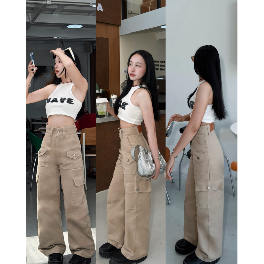 Cargo Khaki🍋กางเกงcargoกากีเอวสูงสายแคมป์หรือใส่everydaylookได้เลยค่าพลางหุ่นเอวสูงปรี้ดนะคะ💗