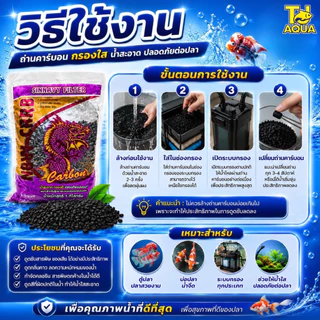 ถ่านคาร์บอน สำหรับกรองน้ำบ่อปลา พร้อมถุงตาข่าย