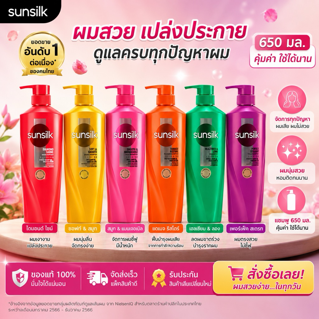 ชันซิลแซมพู  สระผม ขนาด325มล. (6สี6กลิ่น)