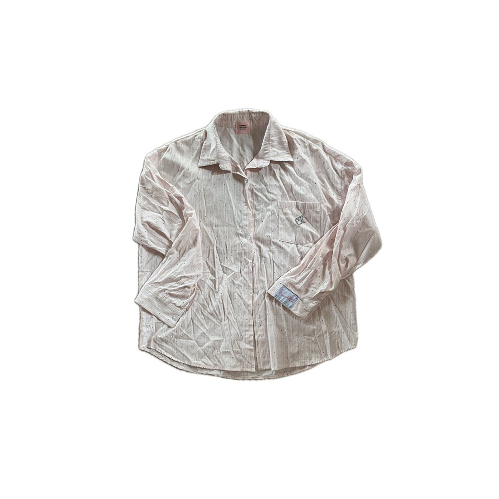 Cintage - เสื้อเชิ้ตสีชมพู มีหัวใจด้ายหลัง (มือสอง)