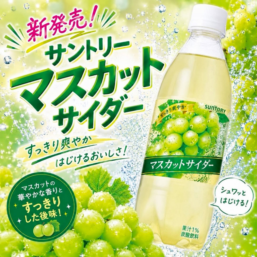 Suntory Muscat Sider サントリー マスカット サイダーน้ำไซเดอร์องุ่นมัสแคต 490ml.