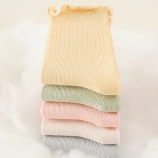 [พร้อมส่ง]ถุงเท้าเด็กอ่อนสีพื้นเรียบ ถุงเท้าหุ้มข้อสำหรับเด็ก3-9เดือน ผ้าคอตตอนนุ่ม