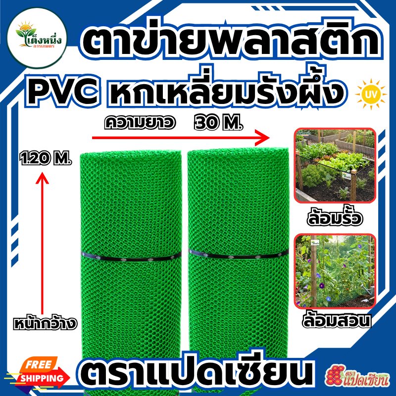 ตราแปดเซียน ตาข่ายพลาสติก ตาข่ายหกเหลี่ยม สีเขียว กว้าง 1.20ม.x ยาว 30ม.(แถมฟรีเคเบิ้ลไทร์ 1ห่อ) ขนาดรู 2มม.-14มม.ขายยกม