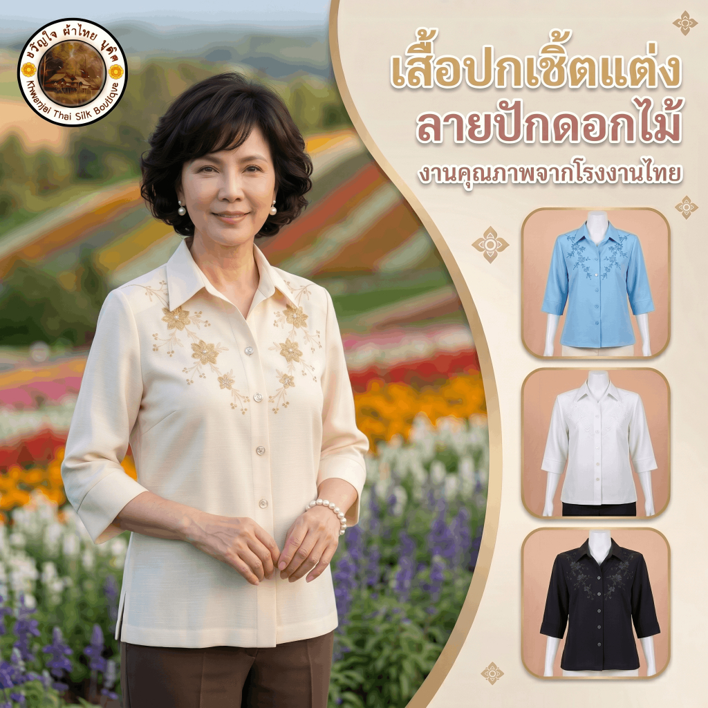 NewArrival 2026💐เสื้อปักดอกผู้ใหญ่ใส่ง่าย ผ้านุ่มเบาสบาย เสื้อคนแก่สวยดูสุภาพมีระดับ ใส่เที่ยวออกงานได้ตลอดทั้งปี