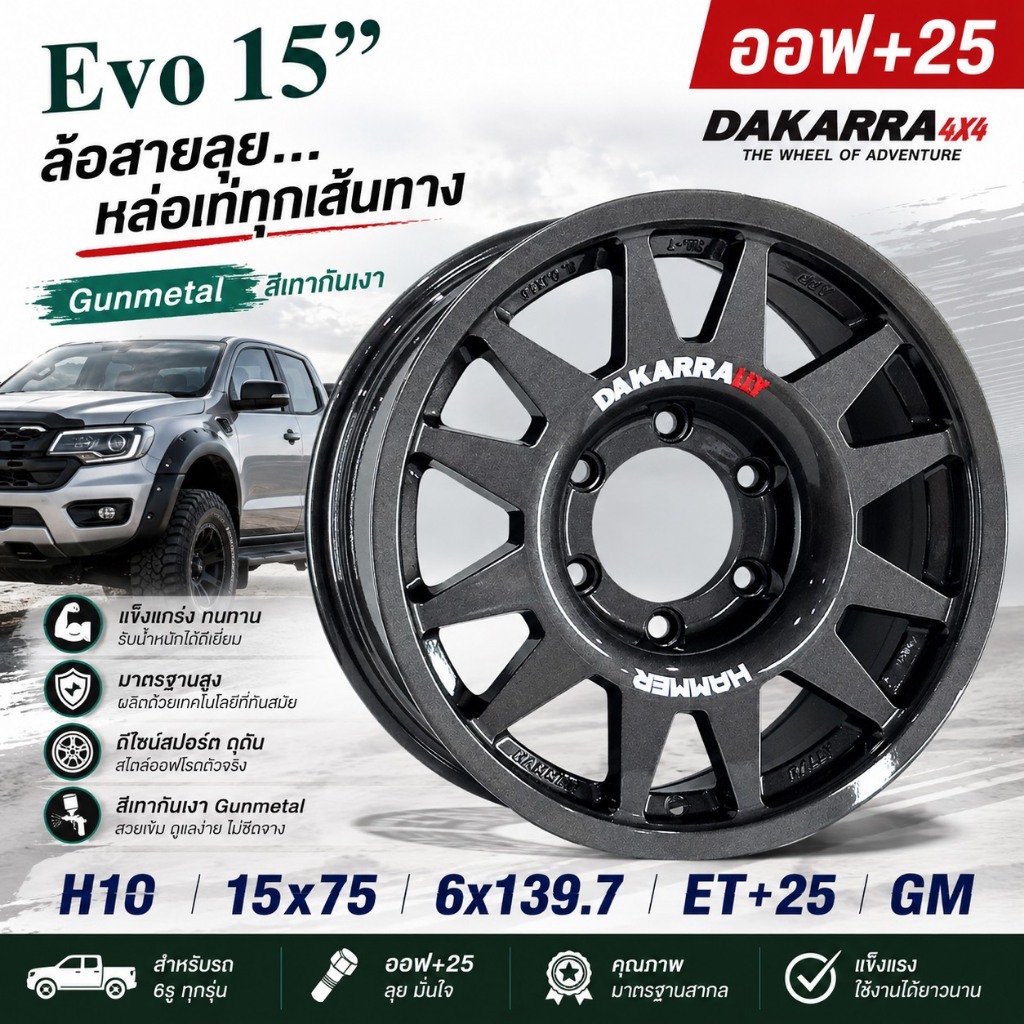 APP Wheel H10 15x7.5" 6รู139.7 ET+25 สี SMB / GM