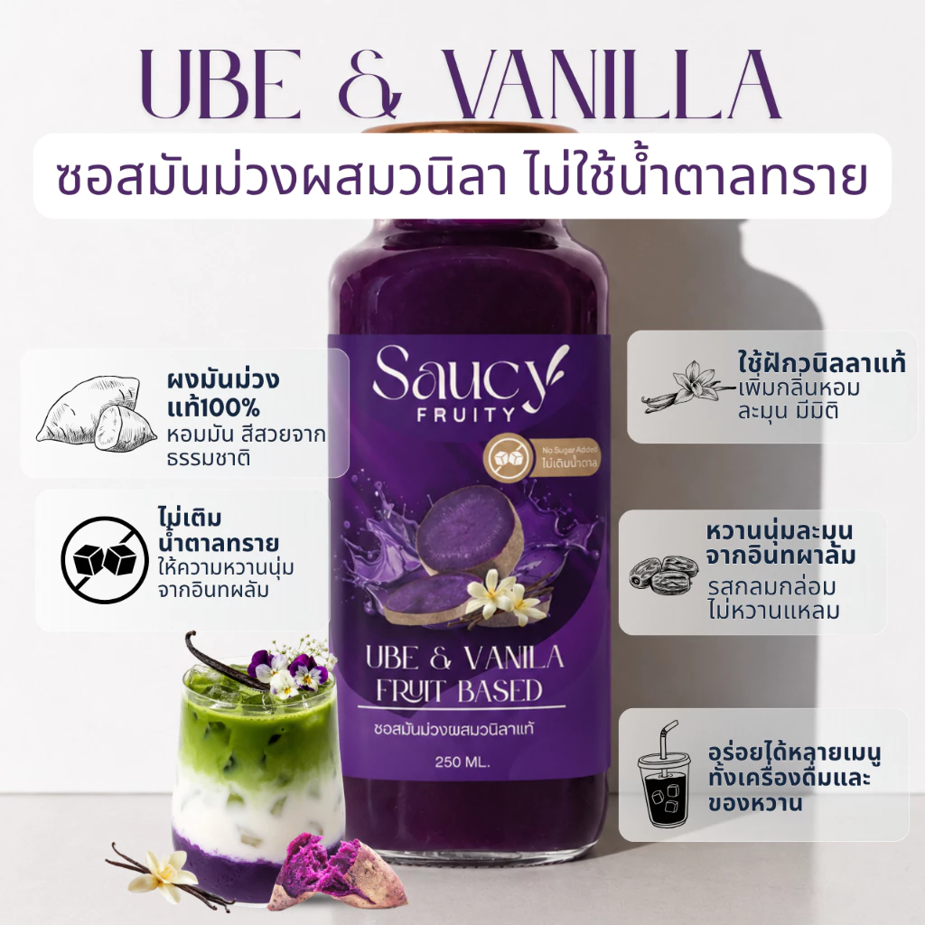 ซอส Ube&Vanilla ไม่เติมน้ำตาลทราย Saucy Fruity ขนาด 250 มล.