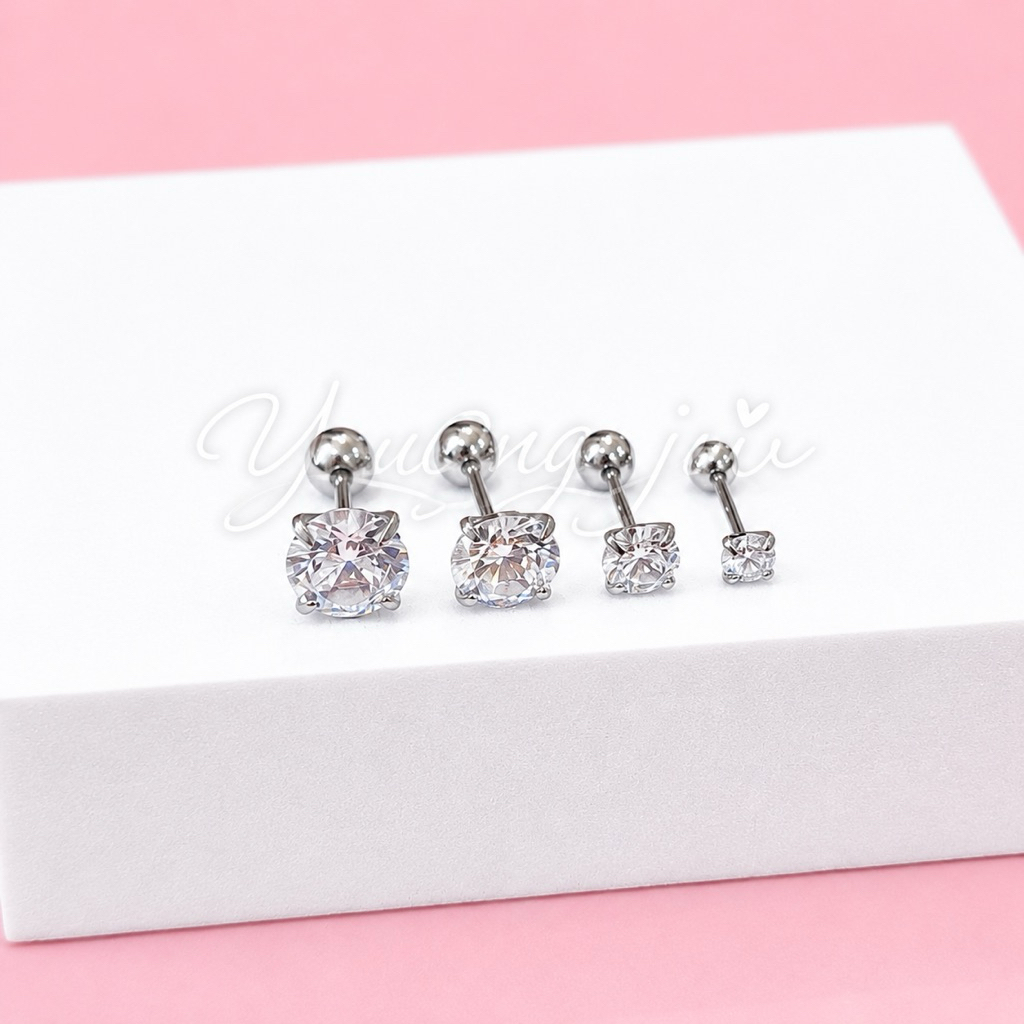 Y❤️(ราคาต่อ1ชิ้น)จิวหูเพชรสแตนเลส316L ไม่ลอกไม่ดำ (Minimal Crystal Stud)(B001)