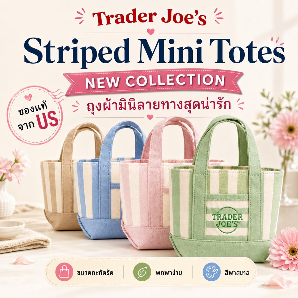 (พร้อมส่ง)กระเป๋าผ้า Trader Joe’s (NEW COLLECTION) ของแท้100%