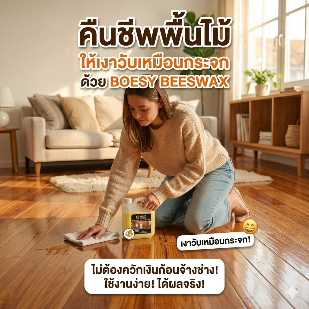 ขี้ผึ้งทาไม้ เคลือบเงาไม้ สูตรออร์แกนิก Boesy Beewax ทําความสะอาดเคลือบเงา เฟอร์นิเจอร์ไม้  1 ลิตร