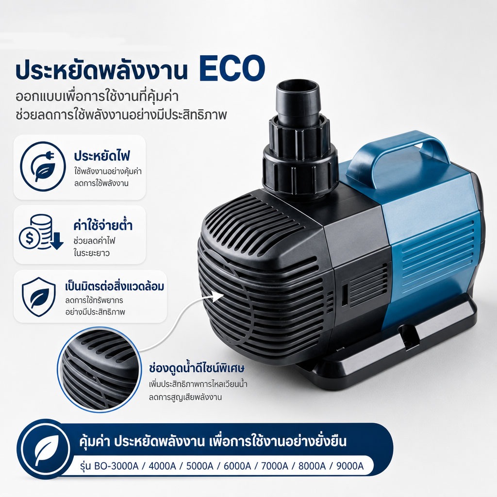 ปั๊มน้ำประหยัดไฟ BO-3000A ,BO-4000A ,BO-5000A ,BO-6000A ,BO-7000A ,BO-8000A ,BO-9000A