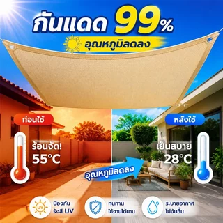 (มอบเชือกยาว 10 เมตร)ผ้าใบกันแดด แผ่นตาข่าย มีตาไก่ อัตราการแรเงา 99.9% ม่านบังแดดกลางแจ้ง ผ้าใบบังแดด ม่านบังแดด