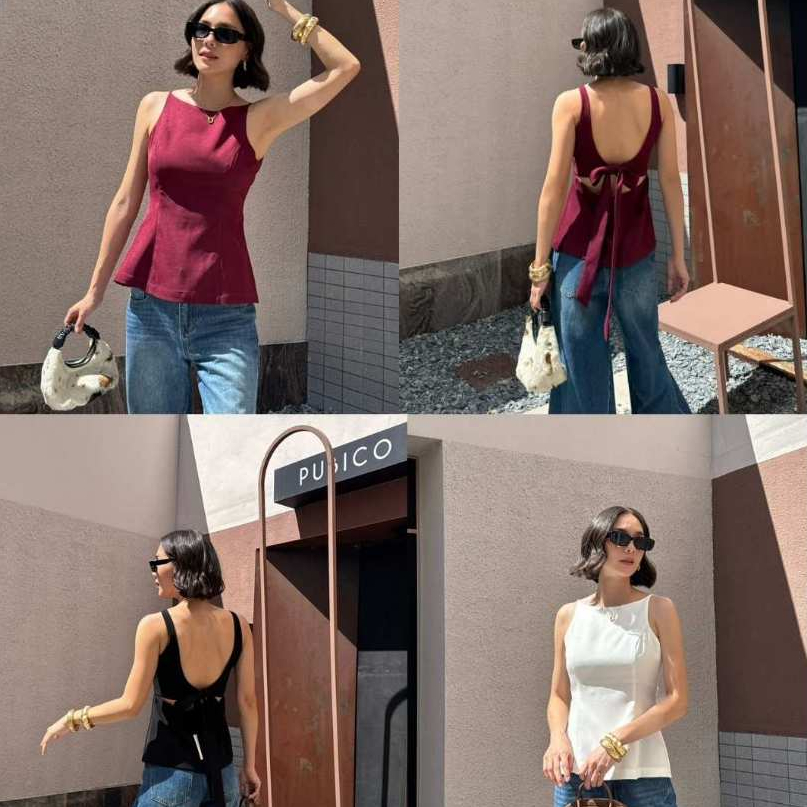 colourblockmatter - Moby Top เสื้อแขนกุดทรงเข้ารูปช่วงเอว ด้านหลังเว้า ผูกโบว์ มี 3 สี