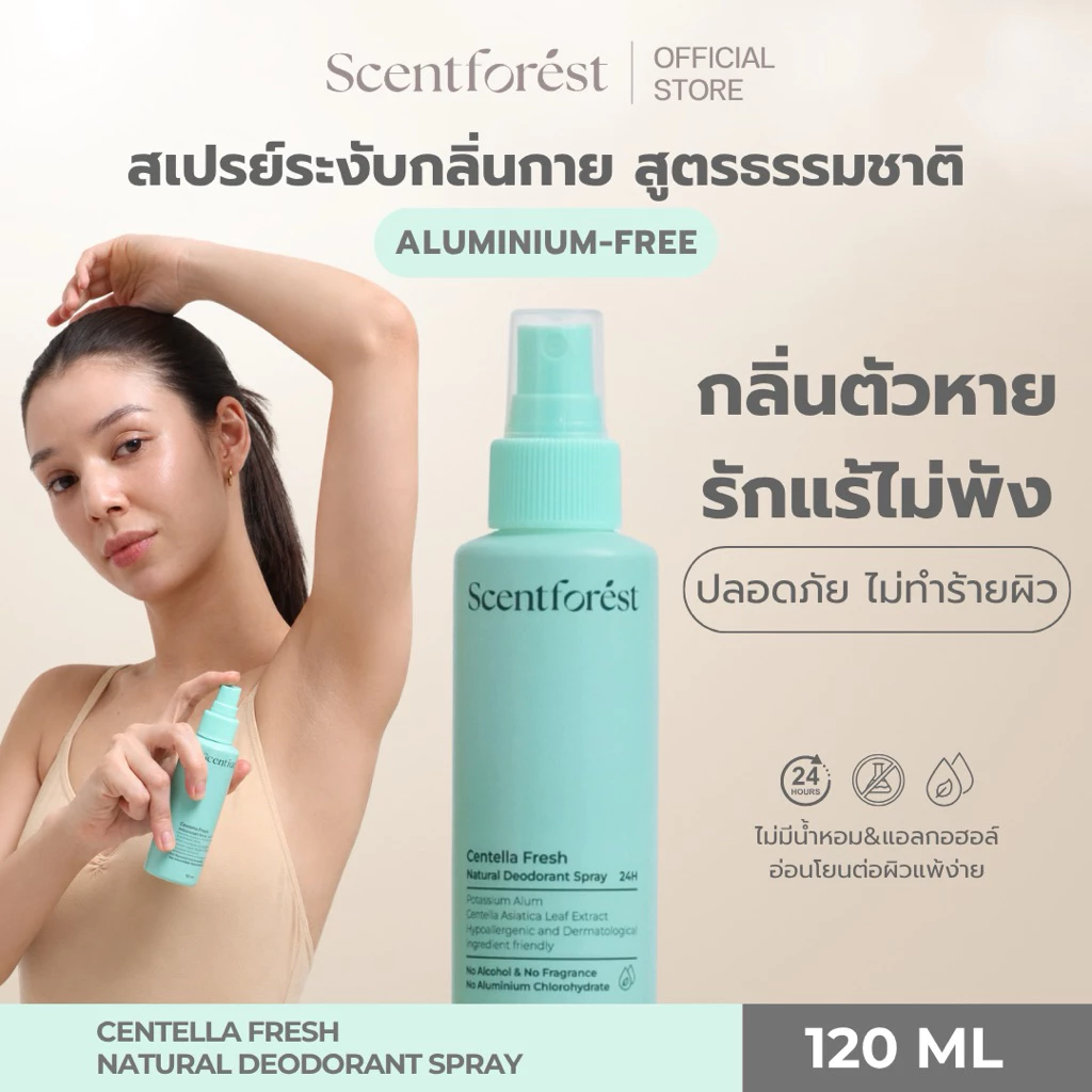 Centella Fresh ขนาด 120ml - สเปรย์ระงับกลิ่น สูตรธรรมชาติ ดับกลิ่น 24 ชม. โดยไม่ทำร้ายผิว ปราศจากสารอลูมิเนียม