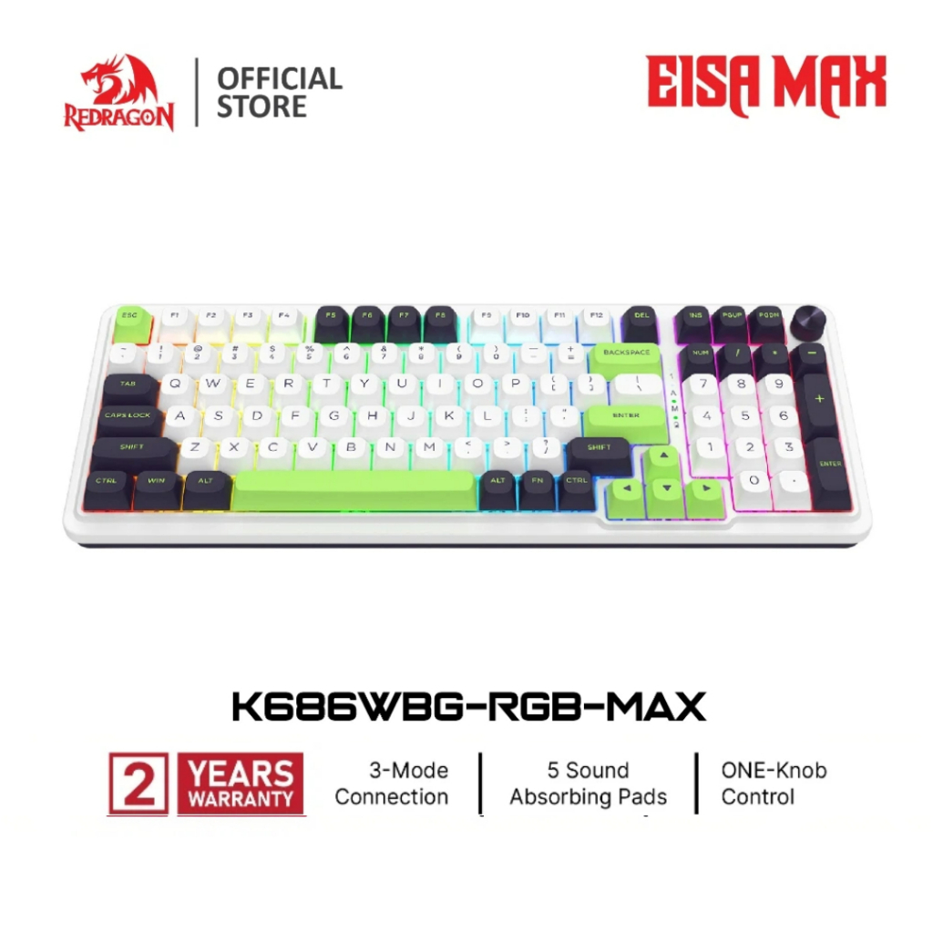 Redragon K686 Pro คีย์บอร์ดเกมมิ่งแมคคานิคอล 98 ปุ่ม Wireless RGB 3 โหมด Gasket Mount ปุ่ม PBT รองรั
