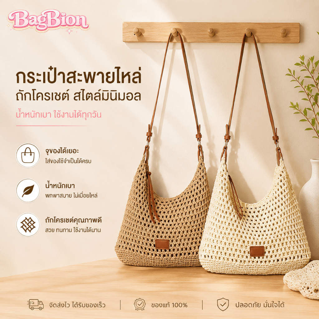 🔥พร้อมส่ง กระเป๋าสะพายไหล่ผู้หญิงสานทรงทันสมัยสำหรับฤดูร้อน ความจุขนาดใหญ่ กระเป๋าถืออเนกประสงค์
