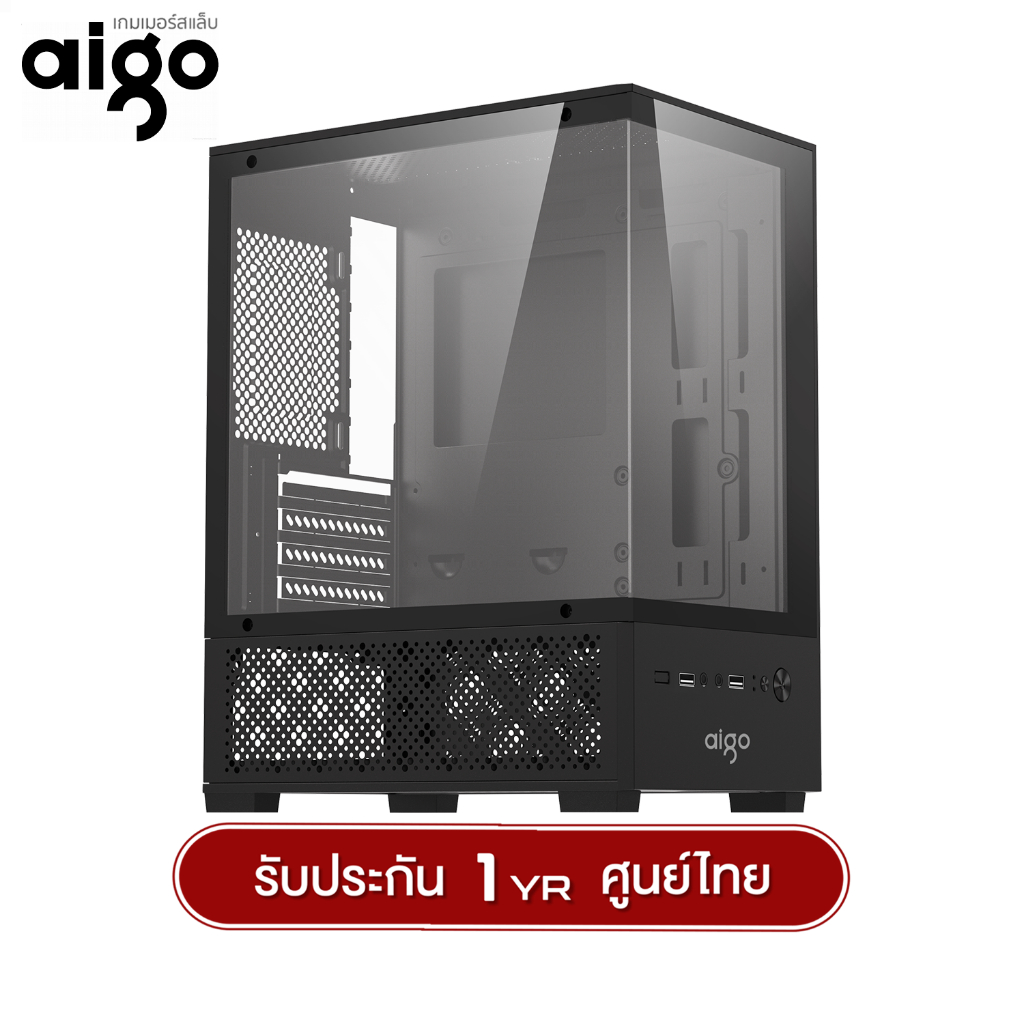 Aigo Bedrock Alpha Series Panorama Tempered Glass M-ATX Gaming Case เคสคอมพิวเตอร์ รับประกัน 1 ปี