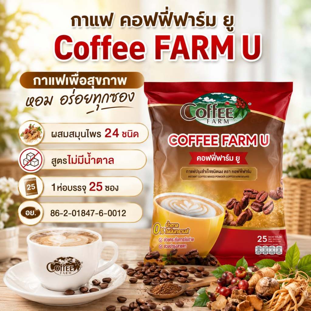 กาแฟ คอฟฟี่ฟาร์ม Coffee FARM U (1 ห่อ 25 ซอง)