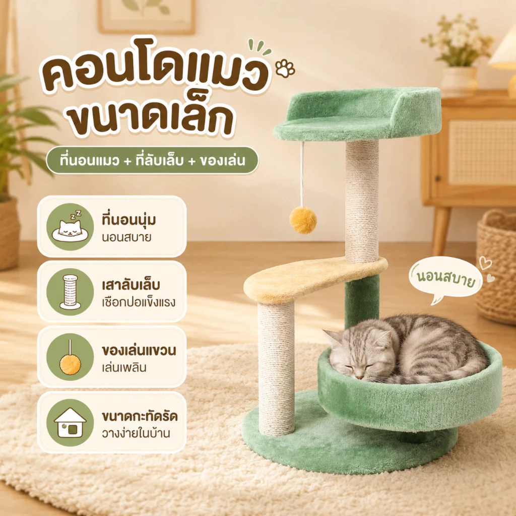 คอนโดแมวราคาถูก คอนโดแมว ไซส์มินิ ที่นอนแมว บ้านแมว ของเล่นแมว ที่ฝนเล็บแมว ของใช้แมว เสาลับเล็บแมว เตียงแมว