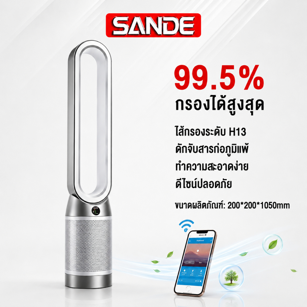 SADNE 🚀Fans ฟอกอากาศ 99.5% เครื่องฟอกอากาศ Pure Cool Air Purifier Fan ปรับความแรงลม 10 ระดับ PM 0.1 (0.1 ไมครอน) ได้