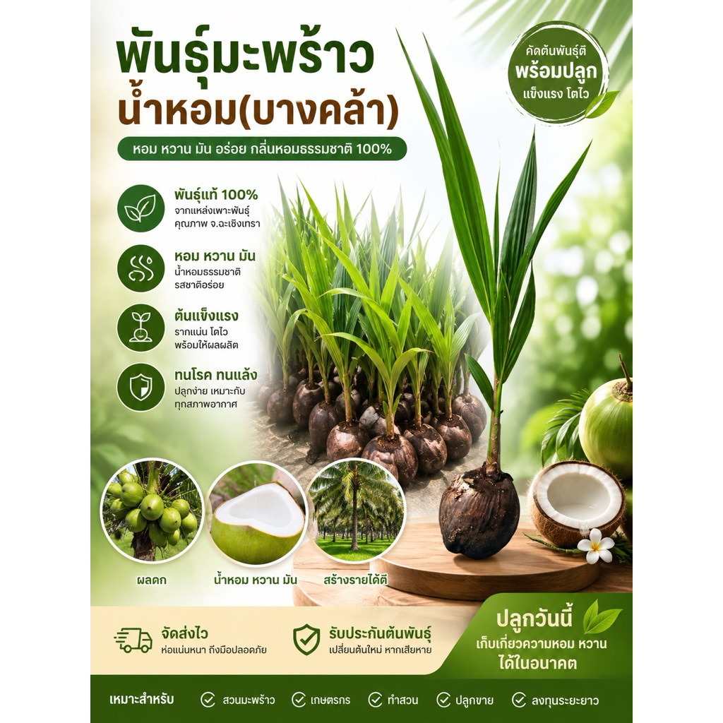 พันธุ์มะพร้าวน้ำหอมสีทองพันธ์ุแท้100%