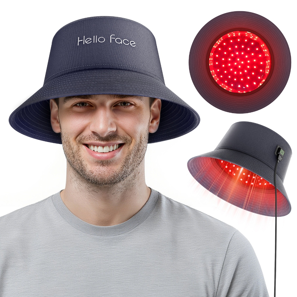 Bucket Hat Hello Face 336 Pcs LED lights Hair Growth Cap for Hair Loss Red Light 660nm Infrared Light 850nm