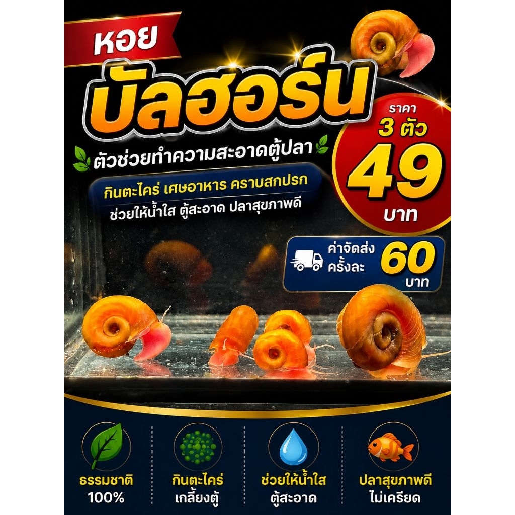 บัดฮอร์น3ชิ้นไอเท็มรับทำความสะอาดตู้ปลาแบบธรรมชาติ