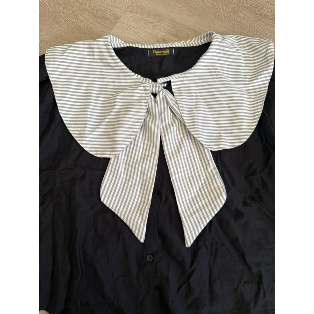 เสื้อแขนยาว คอปกใหญ่ แต่งโบว์หน้า •ปลายแขนสม็อค• รูปที่ 8