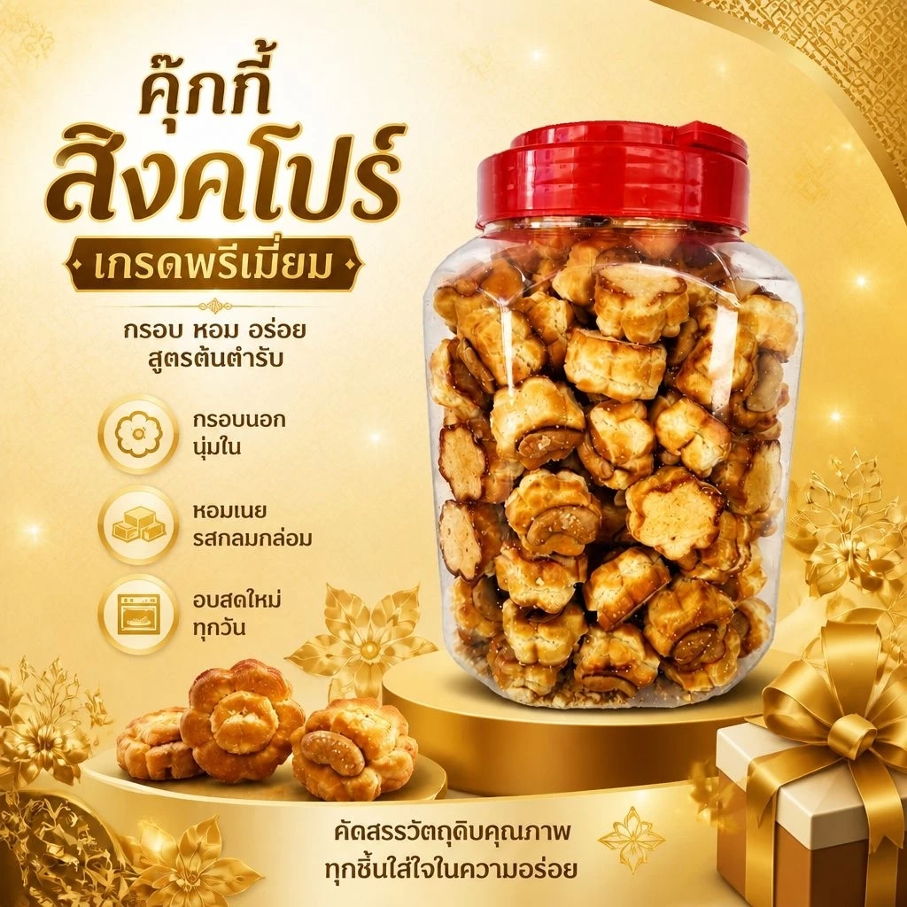 คุกกี้สิงคโปร์ เกรดพรีเมี่ยม รสดั้งเดิม บรรจุโหล