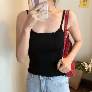 พร้อมส่งในไทย** สายเดี่ยวแบบเรียบ ขอบเสื้อหยัก ผ้ายืดมีขนาดเดียว Y361