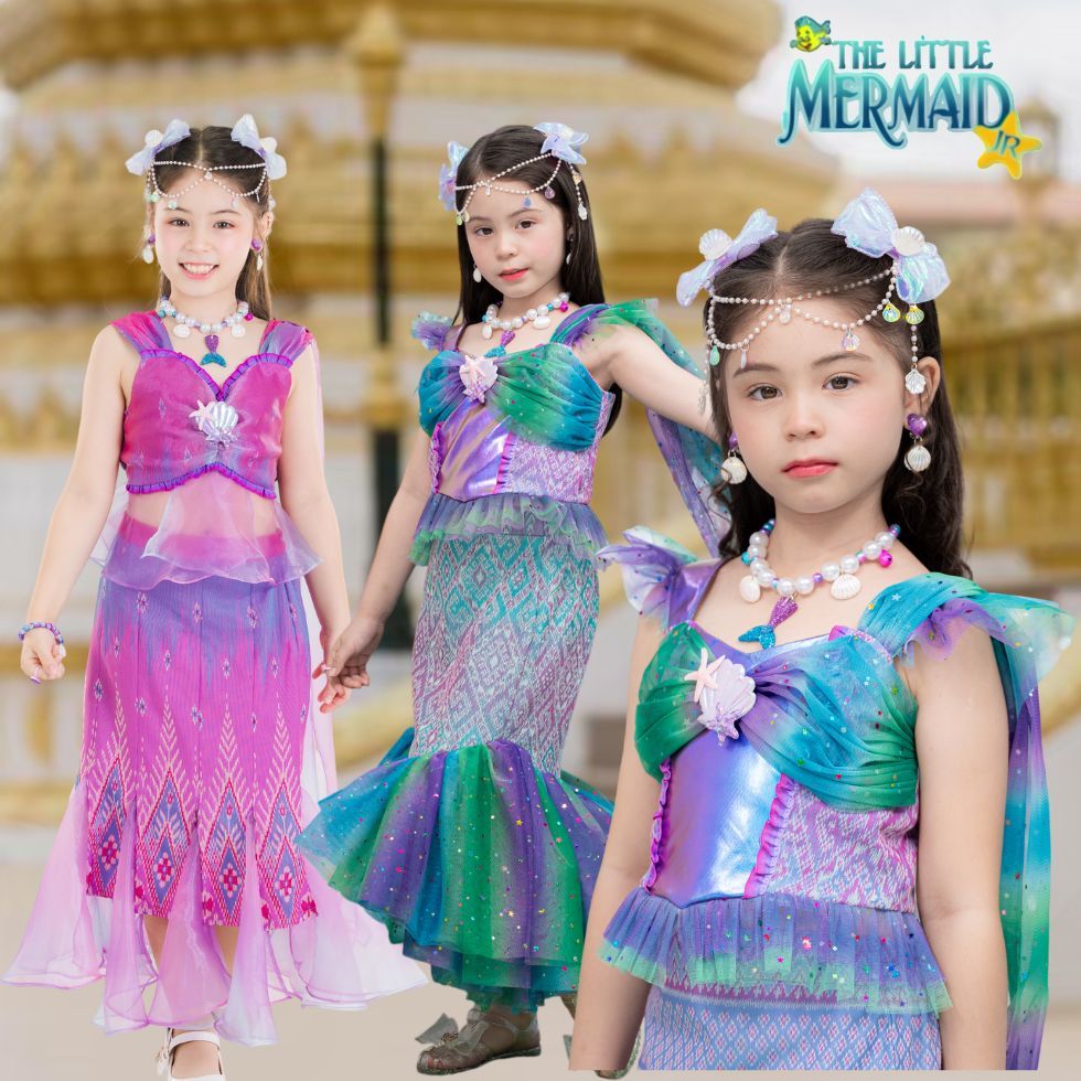 ชุดไทยเด็ก นางเงือก เจ้าหญิง แอเรียล Mermaid Ariel สุนทรภู่ ลอยกระทง วันภาษาไทย สวย น่ารัก สะไบ