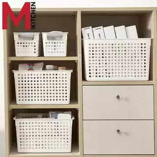 M KITCHEN กล่องเก็บของ กล่องเก็บของพลาสติก ตะกร้าใส่ของ ใบใหญ่ ขนาด 35.5x25.5x21cm วางซ้อนได้หลายชั้น S-0133(C1)
