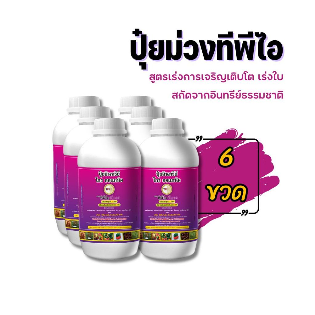 โปรโมชั่นยกแพ็ค 6 ขวด ((ราคาพิเศษ)) ปุ๋ยม่วงโกร ออแกนิค สำหรับเร่งโตและใบ ทีพีไอ TPI สินค้าคุณภาพจาก TPIPL