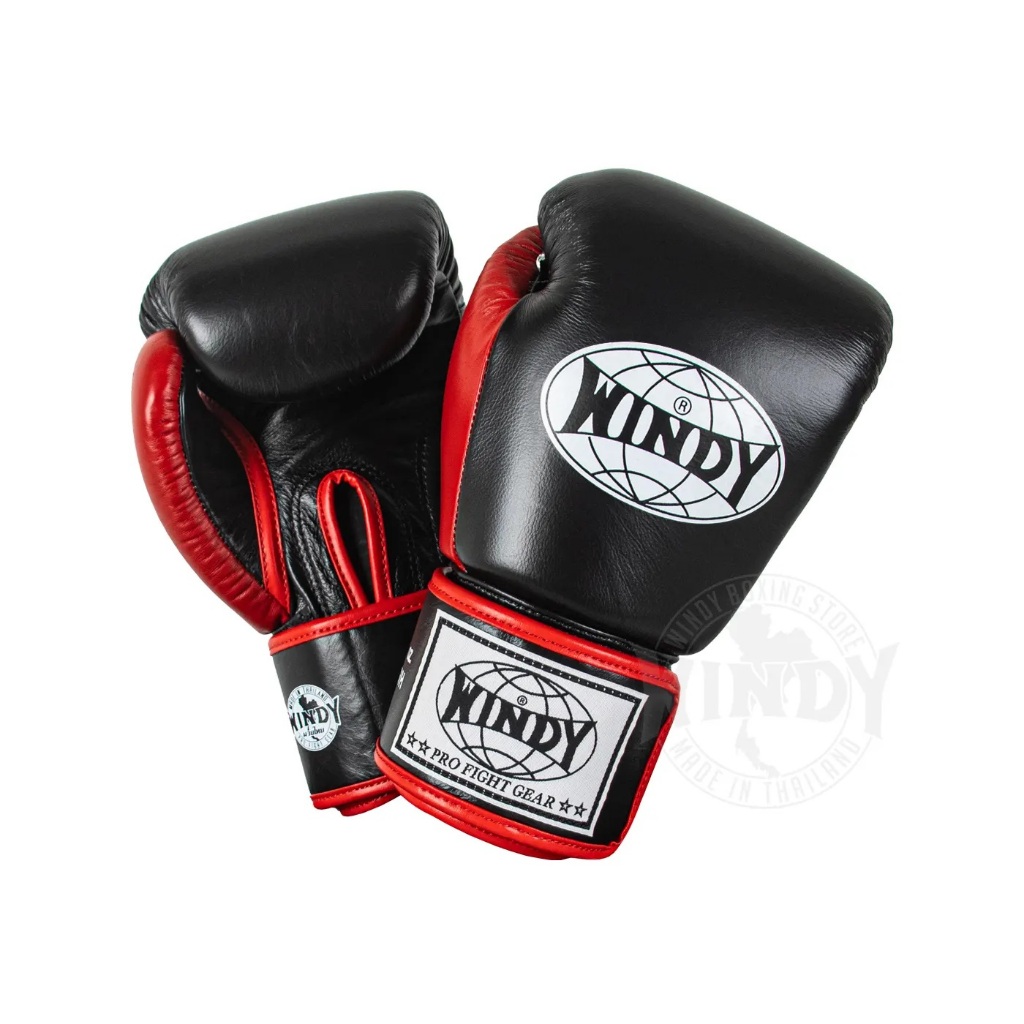 Windy Boxing Gloves Black Red BGVH-BR นวมชกมวยไทย สีดำแดง หนังวัวแท้ หนังคัดพิเศษ | Windy Boxing Sto