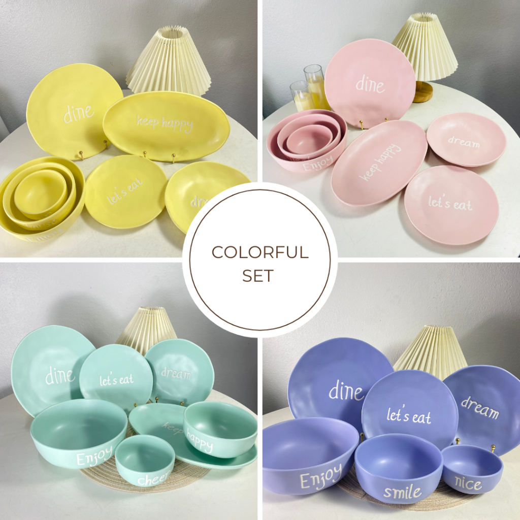 Colorful set จาน ชาม สีสัน น่ารักสดใส พาสเทล มีให้เลือก4สี