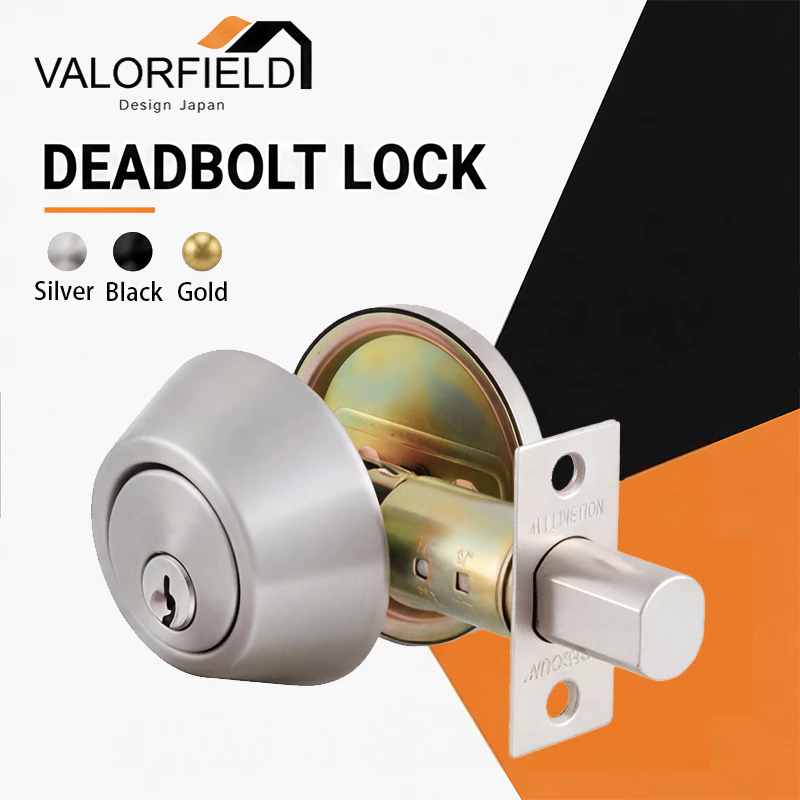 กุญแจลิ้นฝังกันขโมย VALORFIELD DEADBOLT LOCK สแตนเลส 3สี เงิน ดำ ทอง ล็อคประตูหน้าบ้าน ลิ้นเดียว ความปลอดภัยสูง