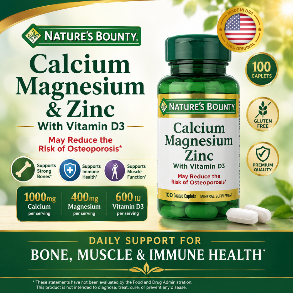 Nature's Bounty Calcium Magnesium Zinc with Vitamin D 3 Coated Caplets 100 เม็ด