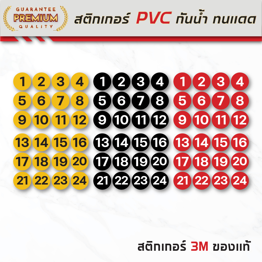 (N147) สติกเกอร์ตัวเลขวงกลม ขายเป็นชุด 1-12 / 13-24 ขนาด 4x4 cm. สติกเกอร์ PVC กันน้ำ ลอกออกไม่ทิ้งคราบกาว