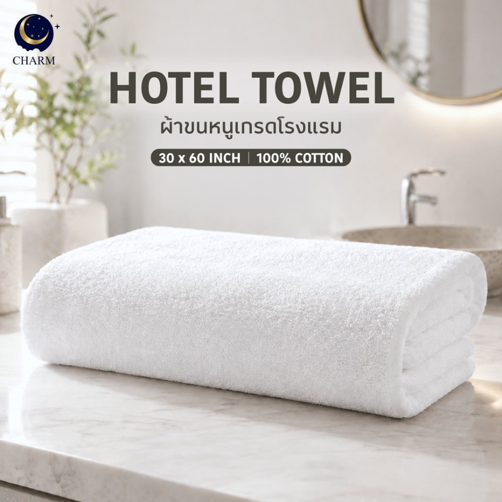 ผ้าเช็ดตัว Hotel Towel หนานุ่ม ขนาด 30x60" | Cotton 100% | ซับน้ำดี ไม่เป็นขุย | 16-18lbs พรีเมียม