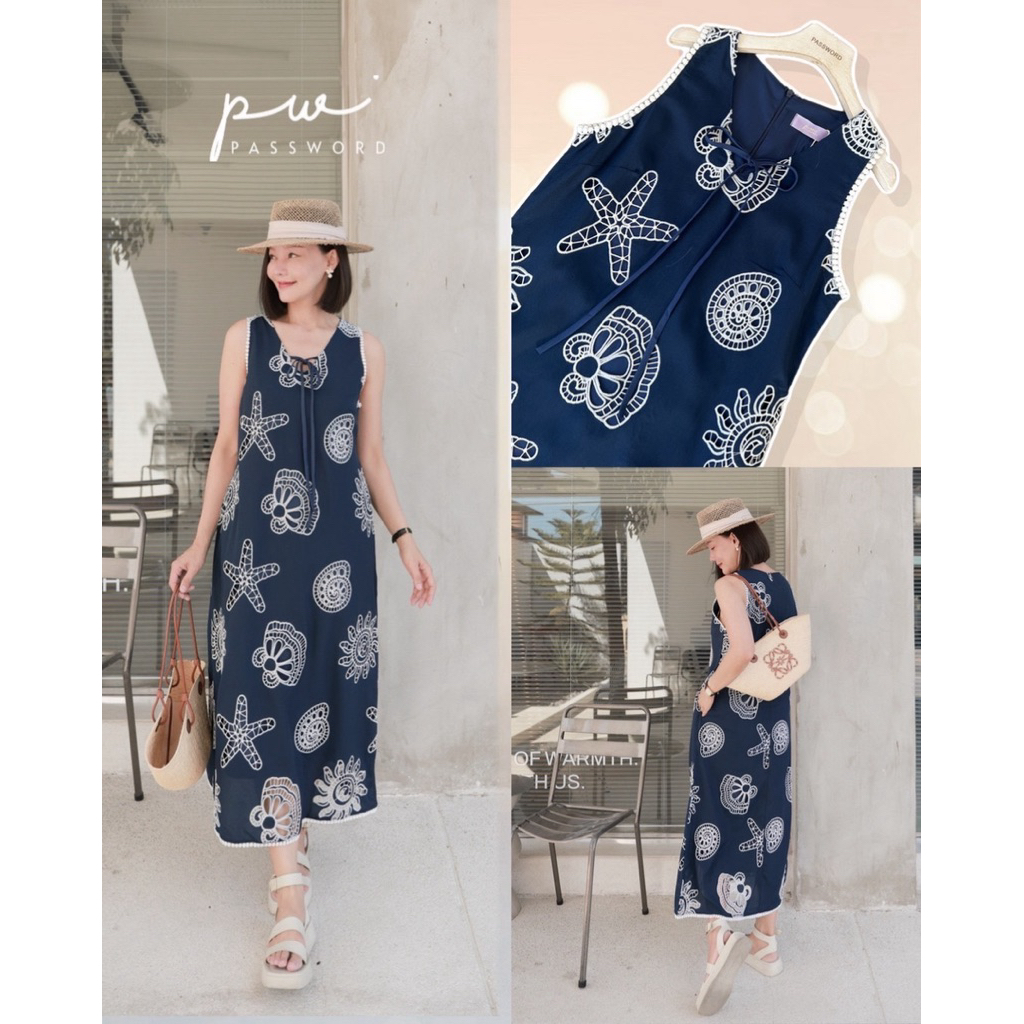 🌈🌿🌼🌺🌸💙🇰🇷 Cotton Embroidery Sleeveless Maxi Dress