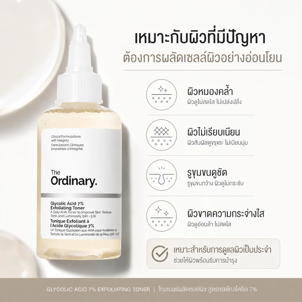 The Ordinary Glycolic Acid 7% Toner ลอกเซลล์ผิวเก่า ให้ผิวใสเรียบเนียน ลดสิวเสี้ยน 240ml thumbnail 4