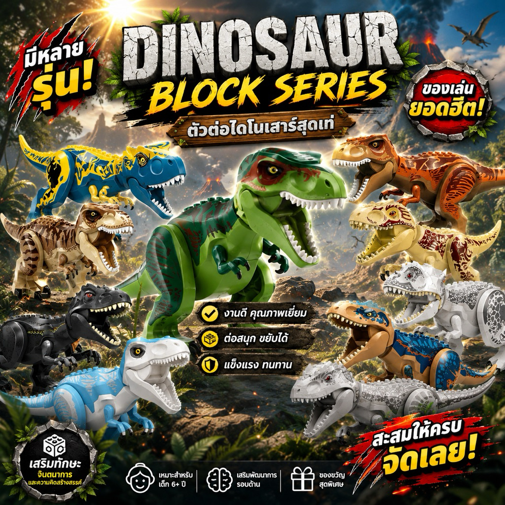 ชุดตัวต่อไดโนเสาร์ Jurassic ของเล่นไดโนเสาร์ ขยับได้มีหลายแบบ ของเล่นเสริมพัฒนาการ ของสะสมเด็ก